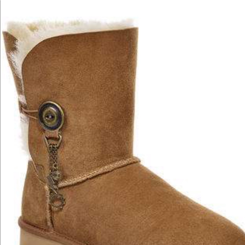 UGG Brown Ankle Boots with Cream Fur - Picture 2 of 7